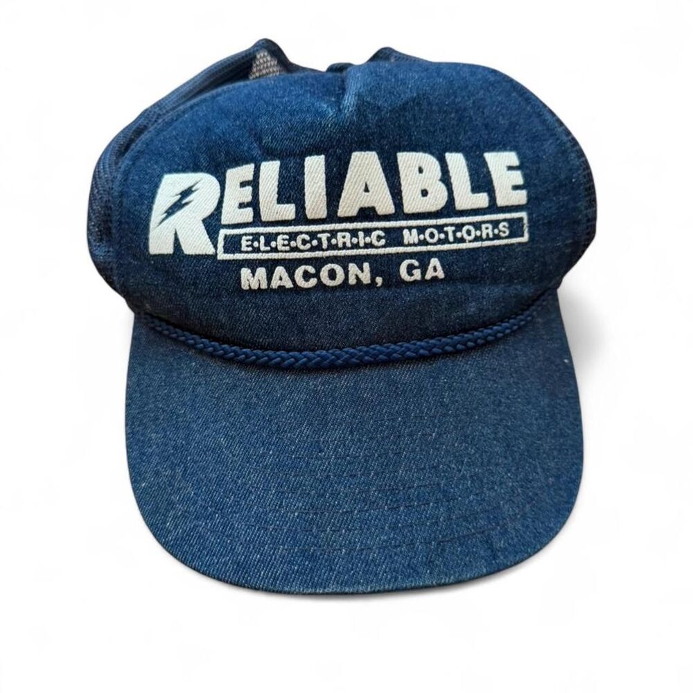 Vintage Reliable Motors Navy Blue Trucker Rope Hat Snapback Retro Adjustable Cap